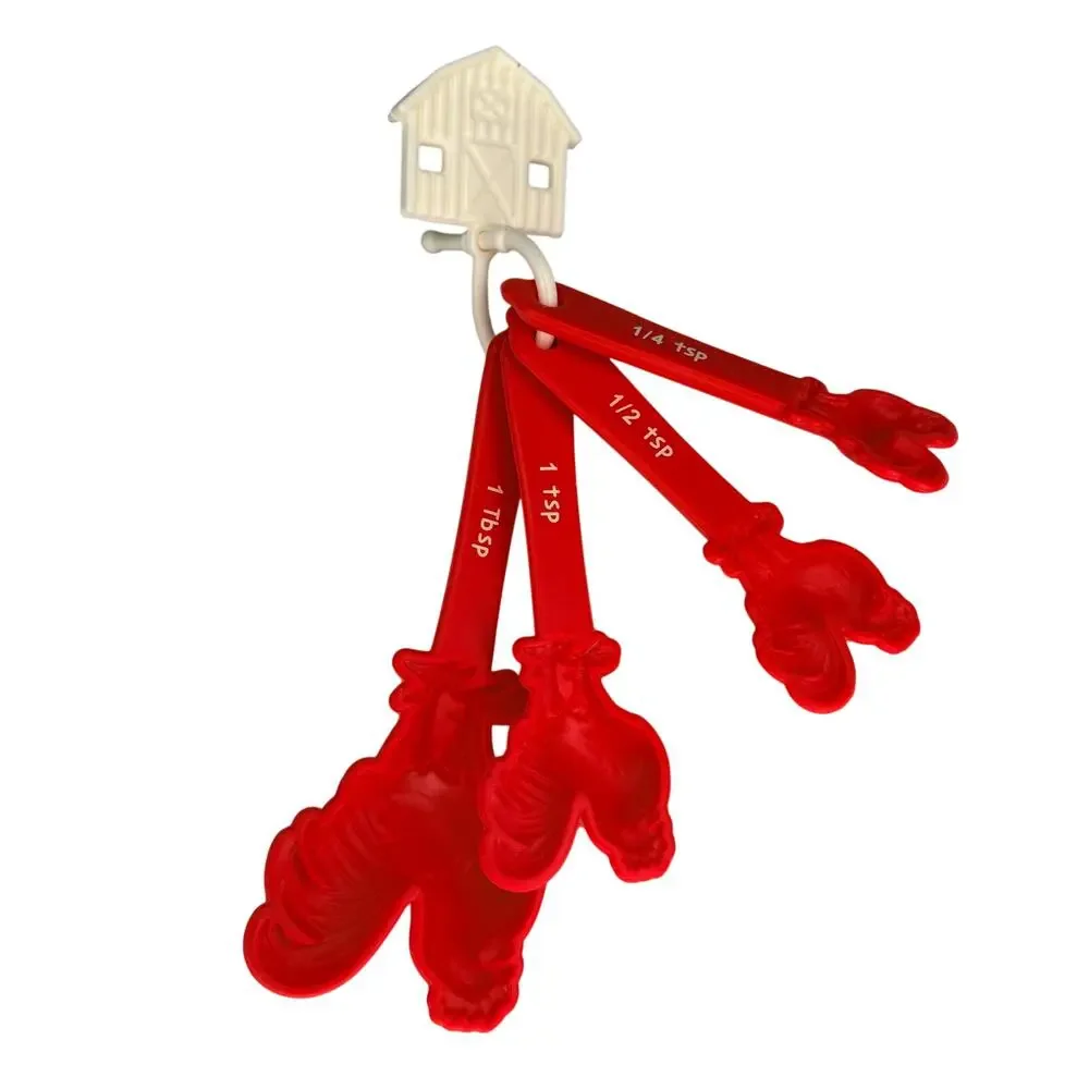 Rooster Silicone Measuring Spoon Set Barn Holder Farmhouse Country Kitchen Decor
